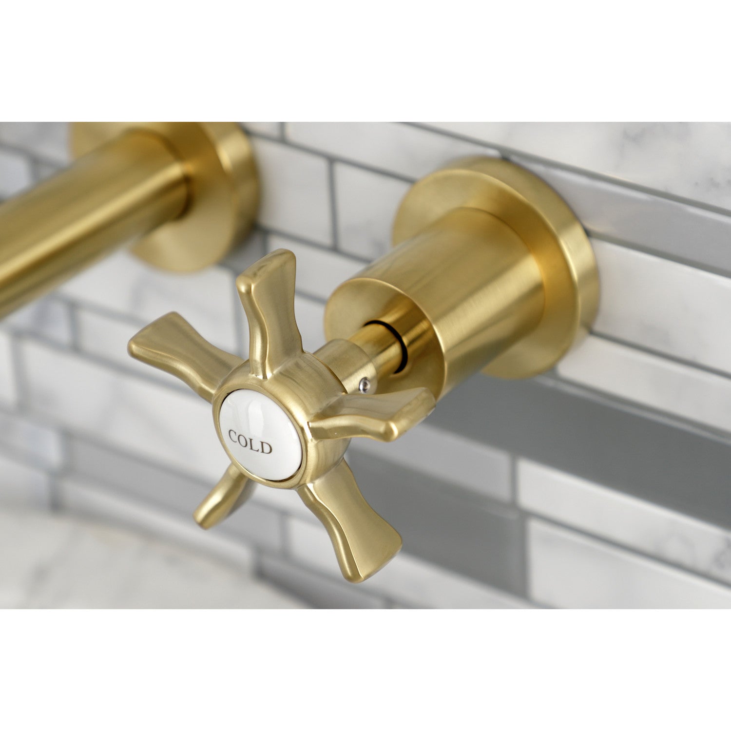 Kingston Sona KS8127NX - Hamilton Double-Handle 3-Hole Wall Mount Bathroom Faucet, Brushed Brass — thumbnail 2